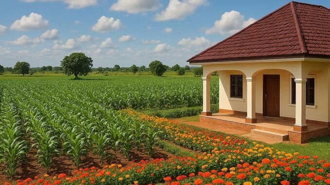 farmland and residential building