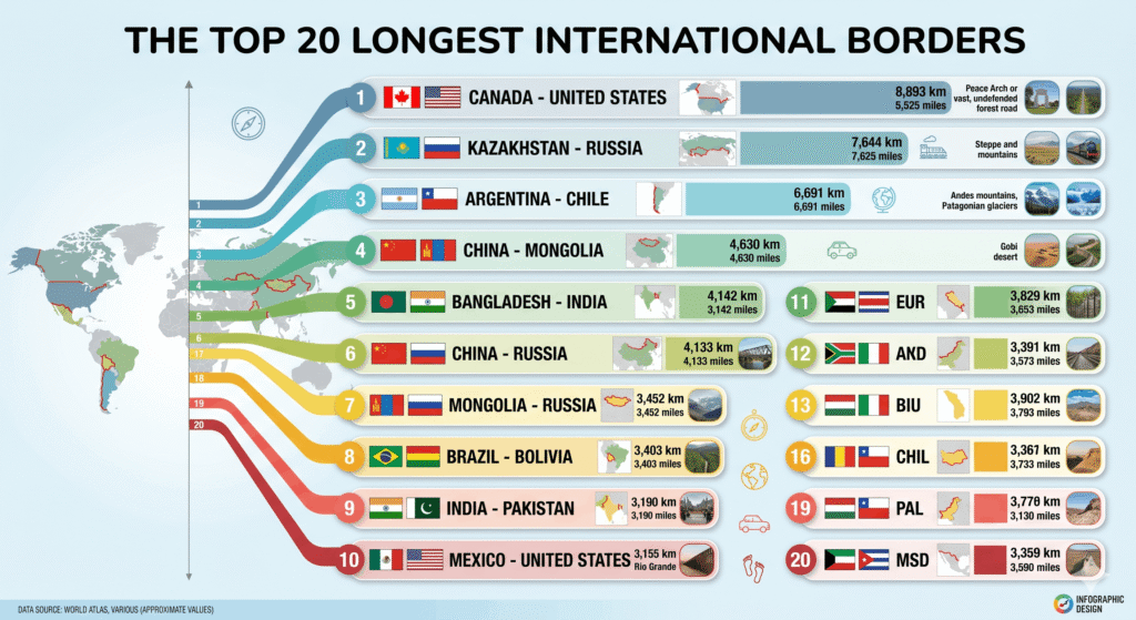 The Top 20 Longest International Borders The Top 20 Longest International Borders
